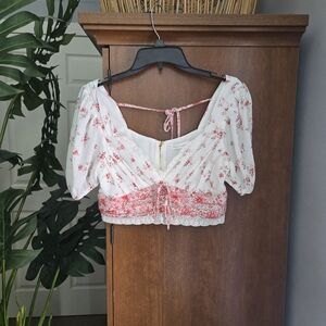 Altar'd State White and Pink Floral Crop Top